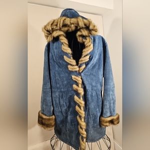Dennis Basso Leather Coat Large Blue